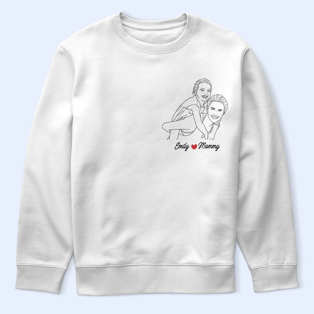 Custom Photo, Gift For Mother, Gift For Father, Family, Happy - Custom Photo Outline Sketch Family Portrait Since - Personalized T Shirt