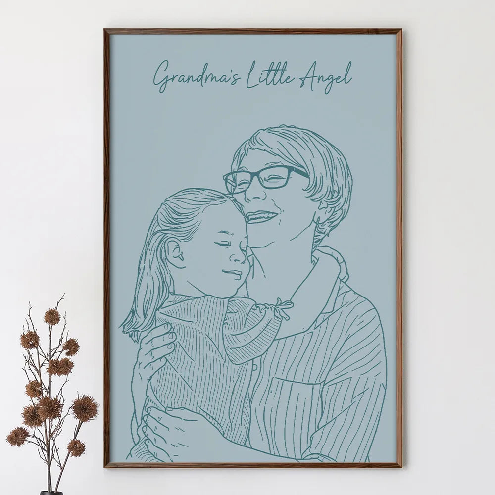 Gift For Mother,Family,Love - Custom Photo Outline Sketch Mom Baby Family Portrait Line Art - Personalized Poster