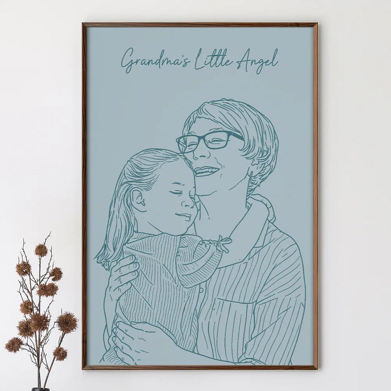 Gift For Mother,Family,Love - Custom Photo Outline Sketch Mom Baby Family Portrait Line Art - Personalized Poster