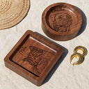 Pet Lovers,Pet Mom,Custom Photo,Happy - Custom Photo Outline Sketch Pet Face And Name - Personalized Wood Ring Dish