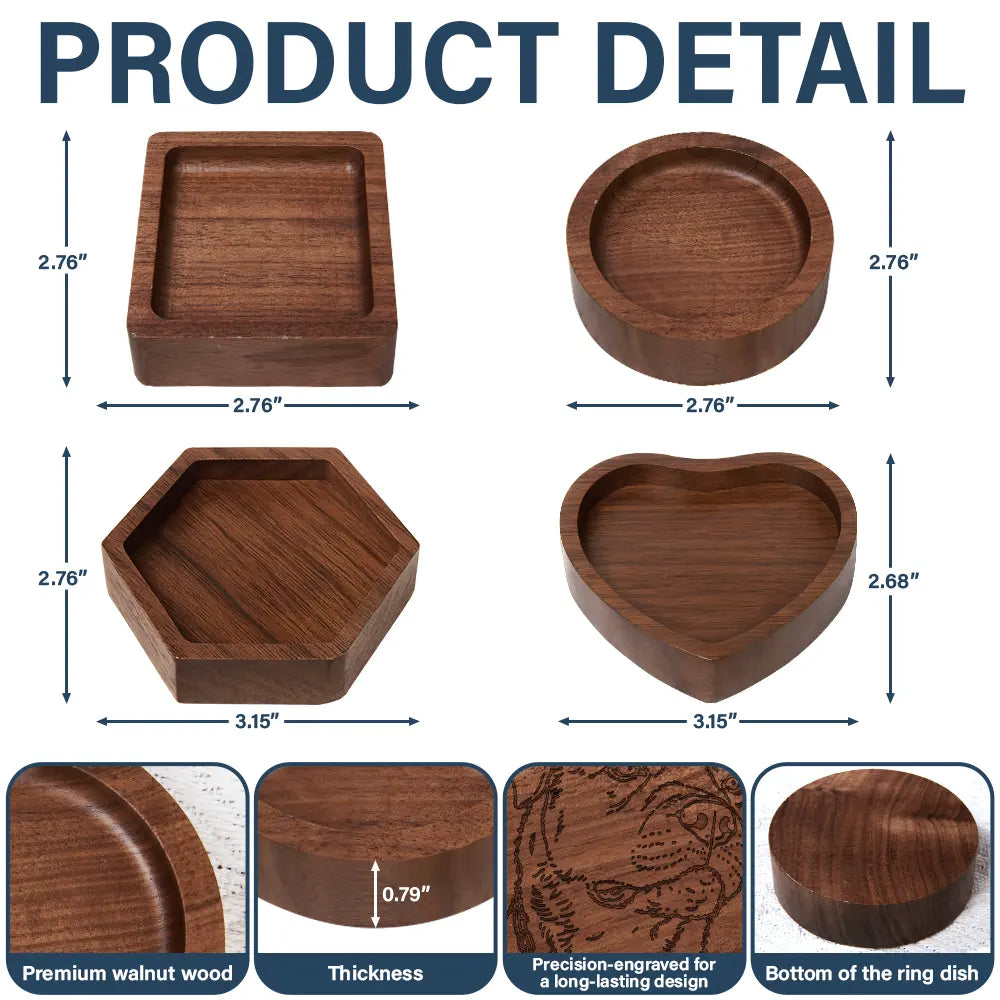 Pet Lovers,Pet Mom,Custom Photo,Happy - Custom Photo Outline Sketch Pet Face And Name - Personalized Wood Ring Dish