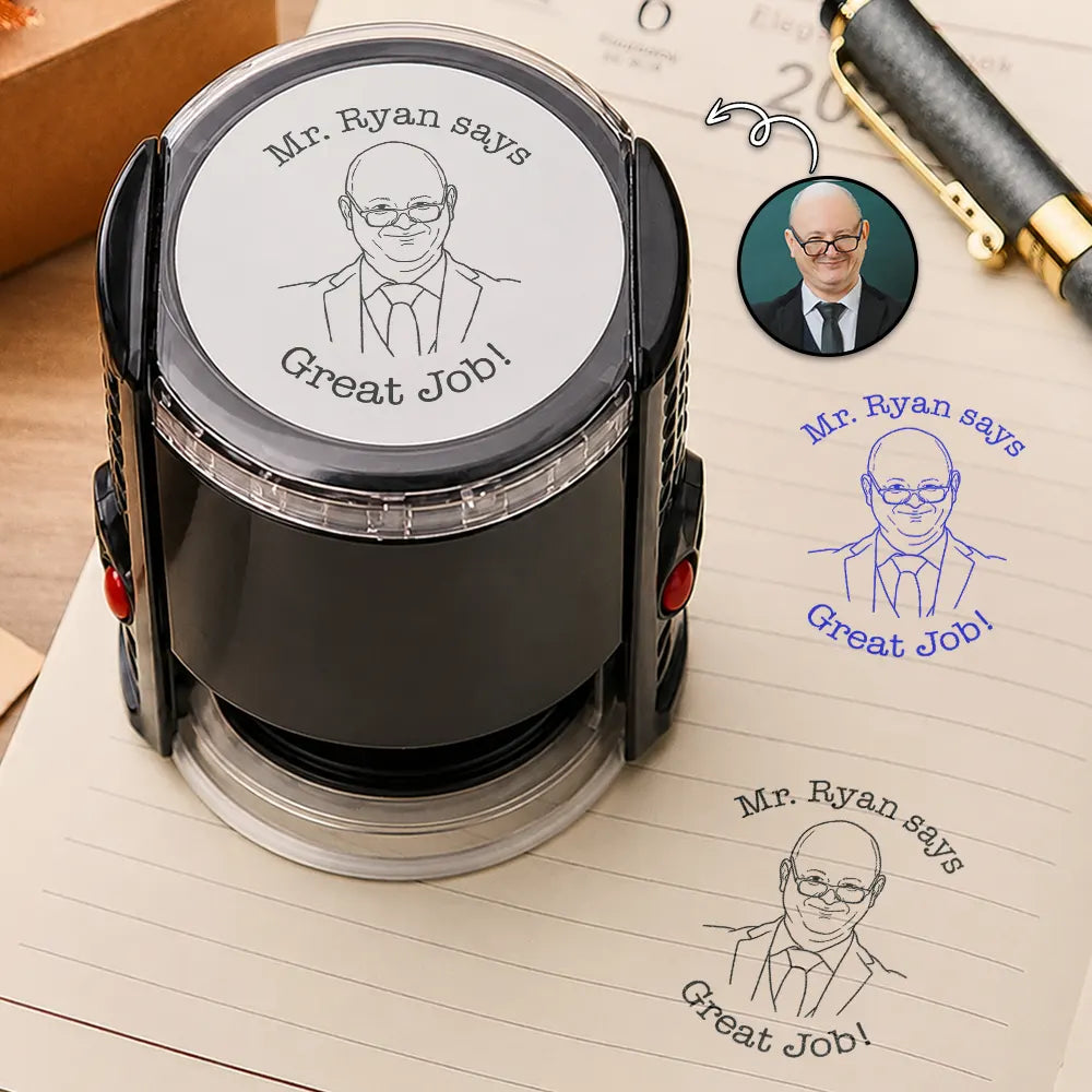 Art Design,Teacher,Inspirational,Back To School,Photo - Outline Sketch - Custom Photo Outline Sketch Teacher Says Good Job - Personalized Stamp