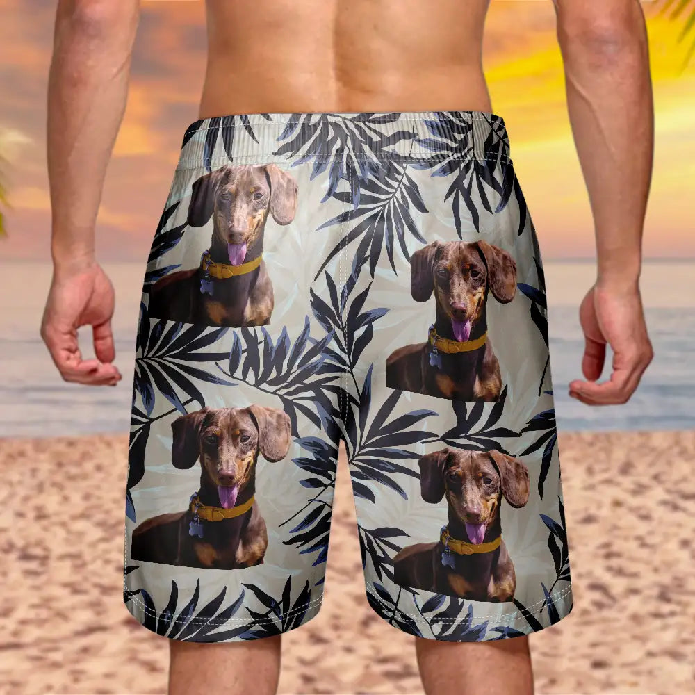 Pet Lovers, Family, Summer - Custom Photo Palm Leaf Vacation Vibe - Personalized Unisex Beach Shorts
