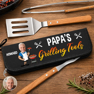 Gift For Father,Gift For Grandpa,Grandpa's Hobby,Dad's Hobby,Grilling,Non-Eng,Photo,Humorous - Custom Photo Papa's Grilling Tools - Personalized BBQ Tool Set With Storage Bag