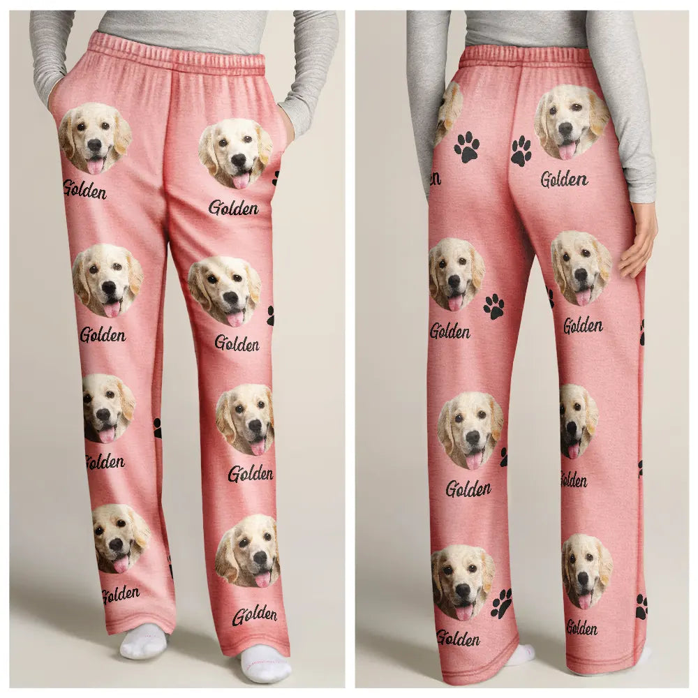 Pet Lovers,Pet Mom,Pet Dad,Dog Lovers,Dog Mom,Dog Dad,Cat Lovers,Cat Mom,Cat Dad,Custom Photo,Happy - Custom Photo Paw Print Horseshoe Carrot Pattern Cute Pet Photo - Personalized Pajama Pants