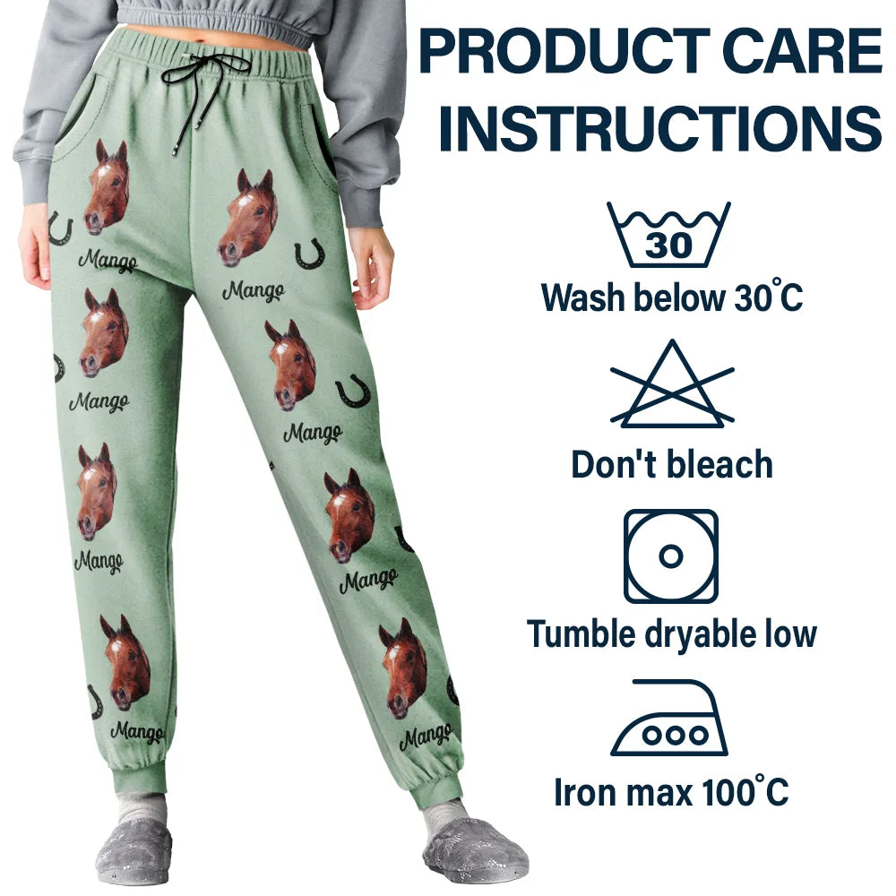 Pet Lovers,Pet Mom,Pet Dad,Dog Lovers,Dog Mom,Dog Dad,Cat Lovers,Cat Mom,Cat Dad,Custom Photo,Happy - Custom Photo Paw Print Horseshoe Carrot Pattern Cute Pet Photo - Personalized Pajama Pants