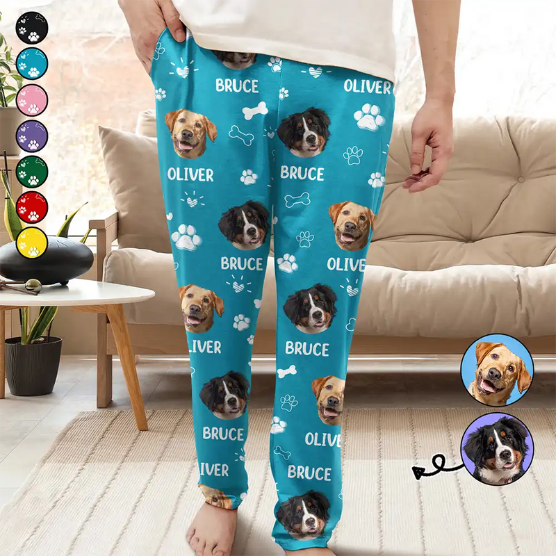 Pet Lovers, Custom Photo, Happy - Custom Photo Paw Prints In My Heart Pet Mom Dad Dog Cat Lover - Personalized Pajama Pants
