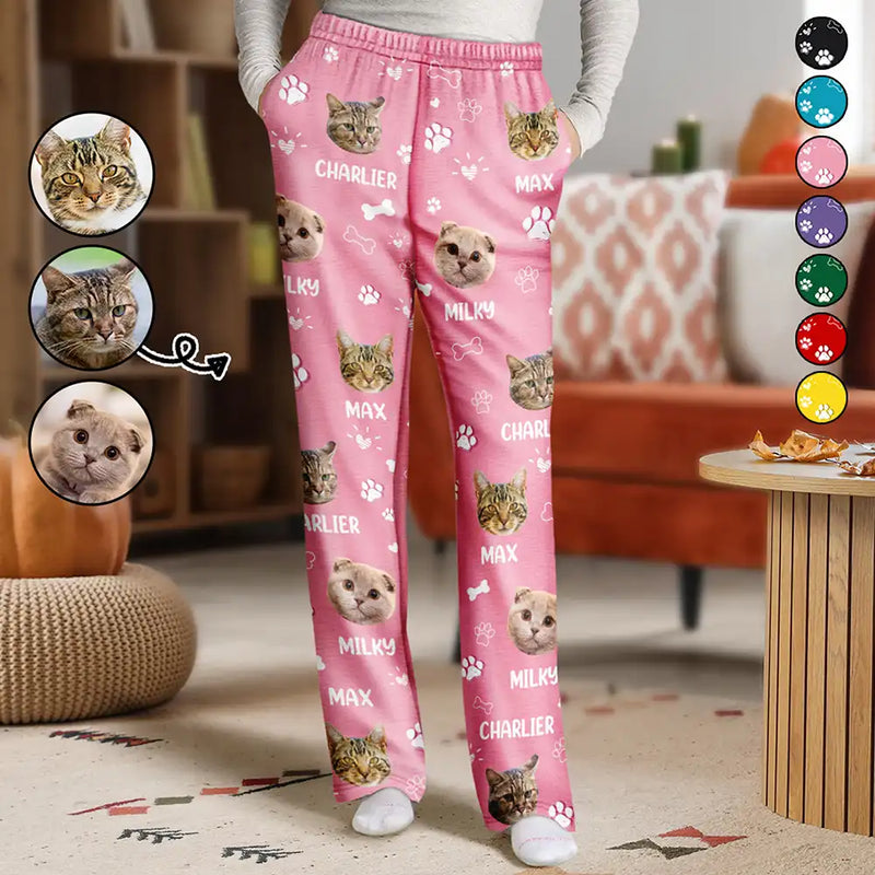 Pet Lovers, Custom Photo, Happy - Custom Photo Paw Prints In My Heart Pet Mom Dad Dog Cat Lover - Personalized Pajama Pants