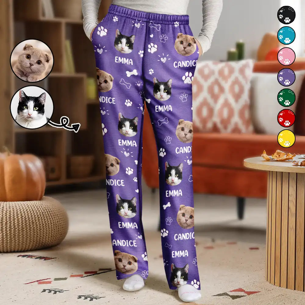 Pet Lovers, Custom Photo, Happy - Custom Photo Paw Prints In My Heart Pet Mom Dad Dog Cat Lover - Personalized Pajama Pants