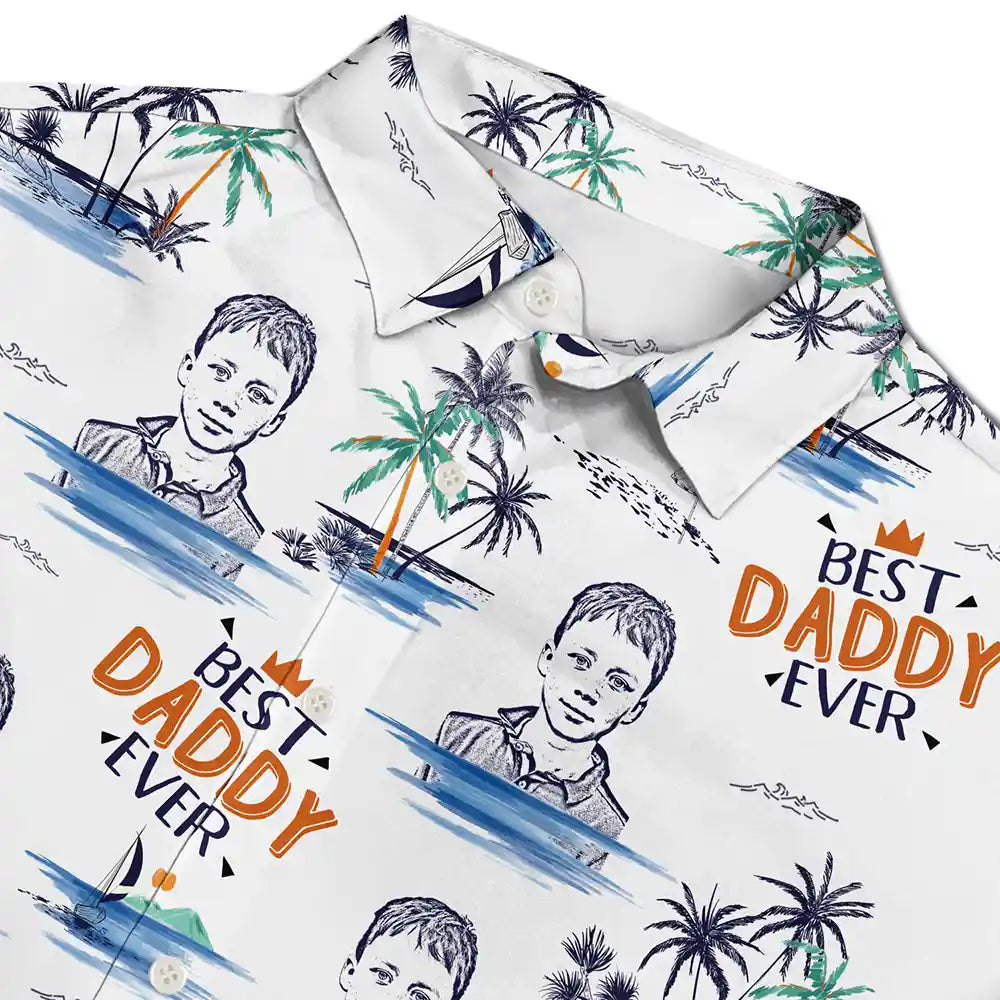 Gift For Husband,Gift For Yourself,Gift For Men,Gift For Grandpa,Gift For Father,Summer,Beach - Custom Photo Pencil Drawing Best Dad Grandpa Ever - Personalized Hawaiian Shirt