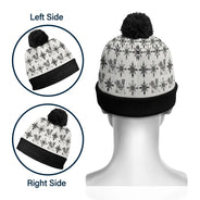 Gift For Yourself,Gift For Women,Gift For Men,Pet Lovers,Pet Mom,Pet Dad,Dog Lovers,Dog Mom,Dog Dad,Cat Mom,Cat Lovers,Cat Dad,Love,Christmas - Custom Photo Pencil Drawing Toile De Jouy Snowflakes - Personalized Bobble Beanie Hat