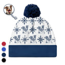 Gift For Yourself,Gift For Women,Gift For Men,Pet Lovers,Pet Mom,Pet Dad,Dog Lovers,Dog Mom,Dog Dad,Cat Mom,Cat Lovers,Cat Dad,Love,Christmas - Custom Photo Pencil Drawing Toile De Jouy Snowflakes - Personalized Bobble Beanie Hat