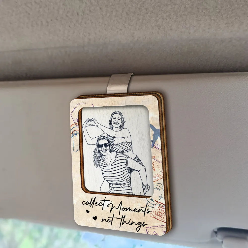 Gift For Couples,Gift For Wife,Gift For Husband,Gift For Girlfriend,Gift For Boyfriend,Travel,Love - Custom Photo Pencil Sketch And So The Adventure Begins Traveling Couple - Personalized Custom Shaped Car Visor Clip