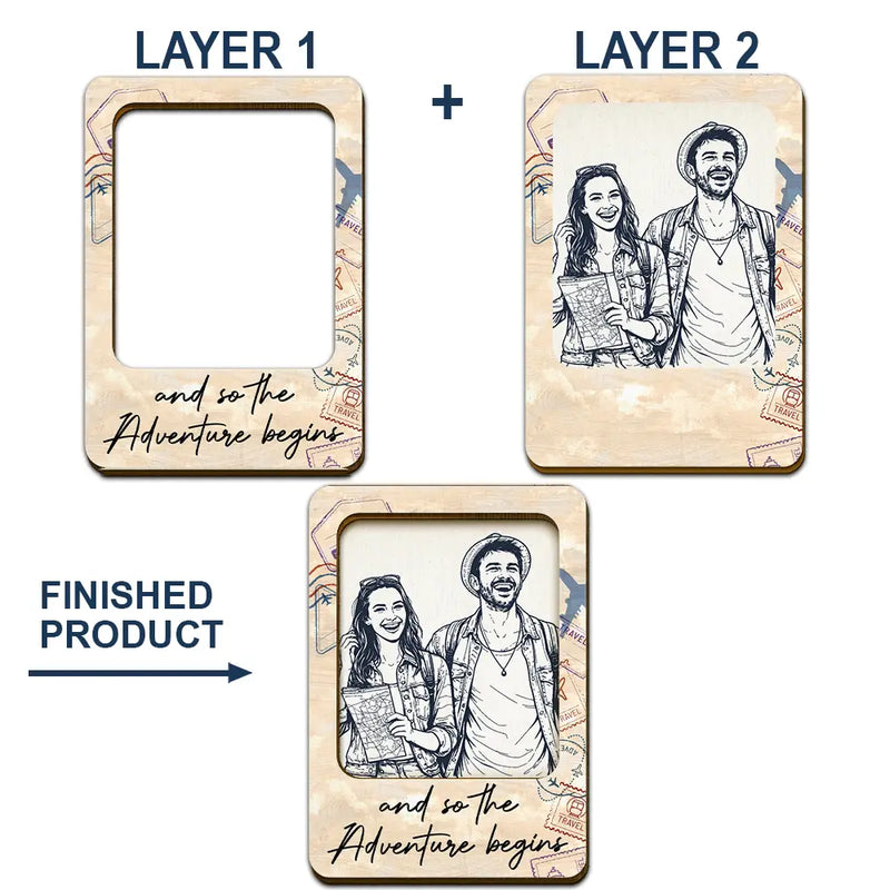 Gift For Couples,Gift For Wife,Gift For Husband,Gift For Girlfriend,Gift For Boyfriend,Travel,Love - Custom Photo Pencil Sketch And So The Adventure Begins Traveling Couple - Personalized Custom Shaped Car Visor Clip