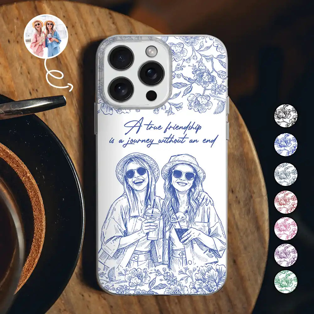 Custom Photo Pencil Sketch A True Friendship Is A Journey Without An End - Personalized Clear Phone Case