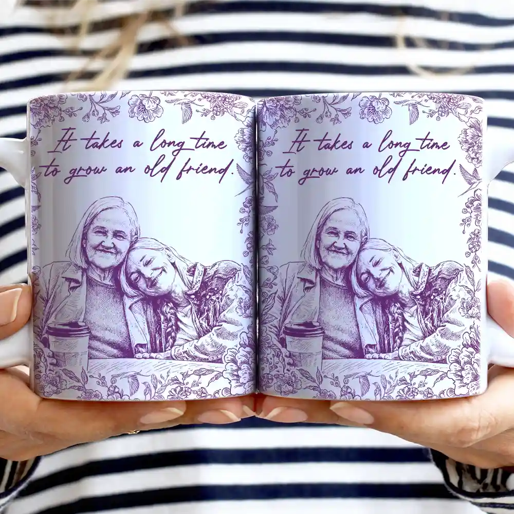 Gift For Bestie, Gift For Women, Gift For Sisters, Happy - Custom Photo Pencil Sketch A True Friendship Is A Journey Without An End - Personalized White Edge-to-Edge Mug