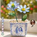 Gift For Bestie,Old Best friends,Love - Custom Photo Pencil Sketch A True Friendship Is A Journey Without An End - Personalized Glass Flower Plant Pot