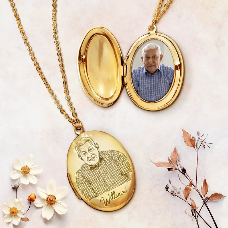 Memorial,Custom Photo,Gift For Mother,Gift For Yourself,Sad - Custom Photo Pencil Sketch Always By My Side - Personalized Locket Necklace