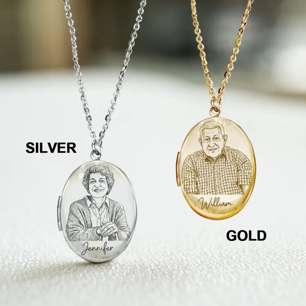 Memorial,Custom Photo,Gift For Mother,Gift For Yourself,Sad - Custom Photo Pencil Sketch Always By My Side - Personalized Locket Necklace