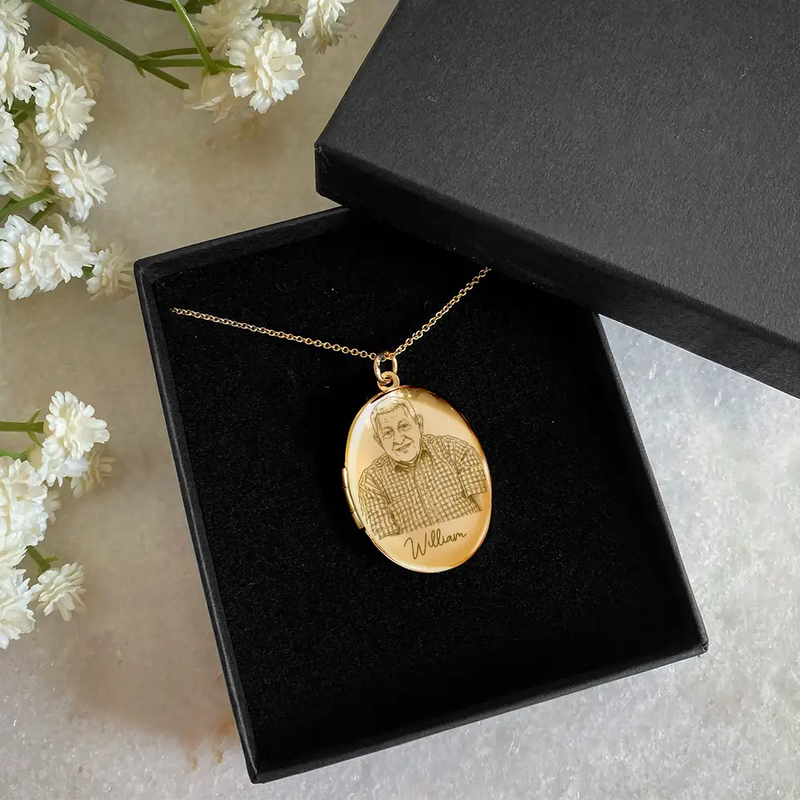 Memorial,Custom Photo,Gift For Mother,Gift For Yourself,Sad - Custom Photo Pencil Sketch Always By My Side - Personalized Locket Necklace