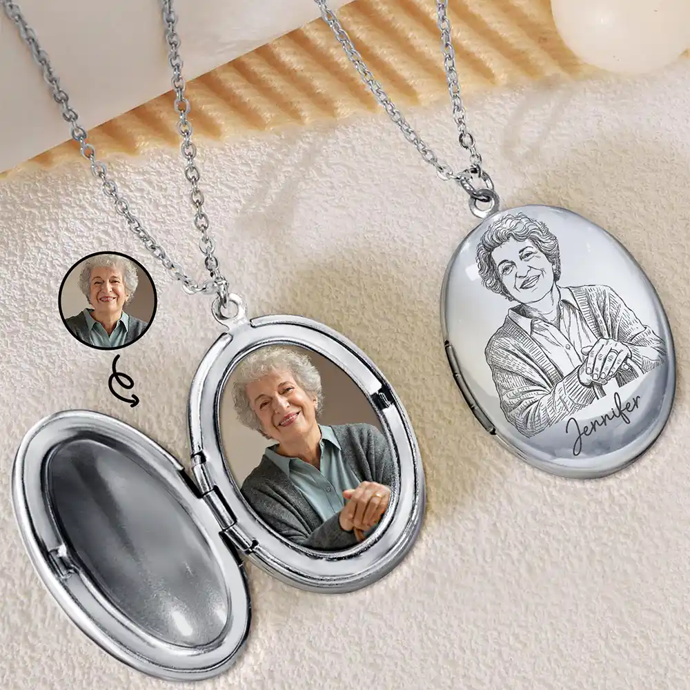 Memorial,Custom Photo,Gift For Mother,Gift For Yourself,Sad - Custom Photo Pencil Sketch Always By My Side - Personalized Locket Necklace