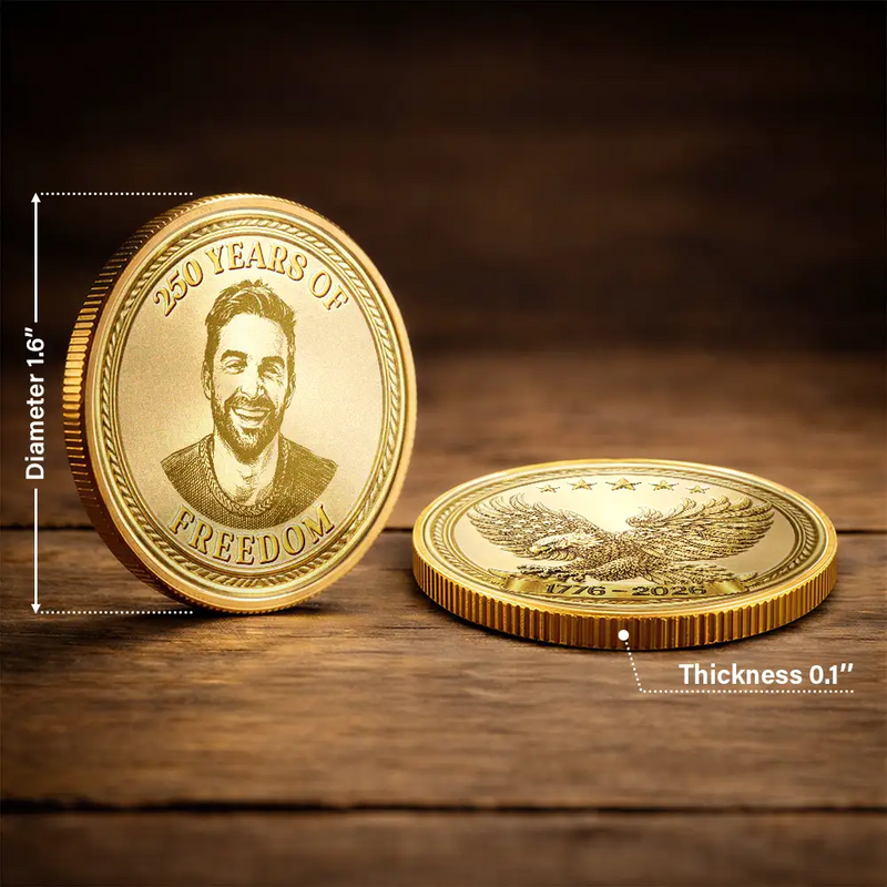 America 250th, Independence Day, Gift For Couples, Gift For Father, Happy - Custom Photo Pencil Sketch America 250 Years Of Freedom - Personalized Commemorative Keepsake Coin
