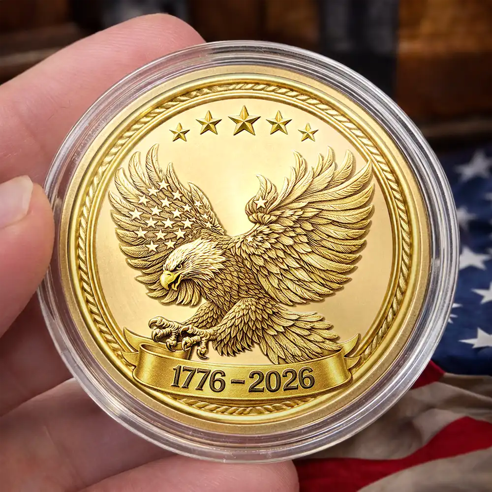 America 250th, Independence Day, Gift For Couples, Gift For Father, Happy - Custom Photo Pencil Sketch America 250 Years Of Freedom - Personalized Commemorative Keepsake Coin