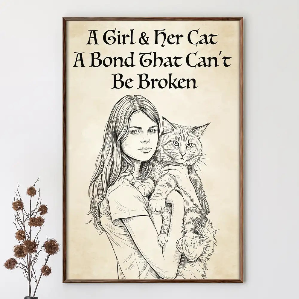 Happy,Dog Lovers,Pet Lovers,Cat Lovers,Gift For Women,Gift For Yourself,Dog Mom,Cat Mom - Custom Photo Pencil Sketch And She Lived Happily Ever After Dog Cat - Personalized Poster