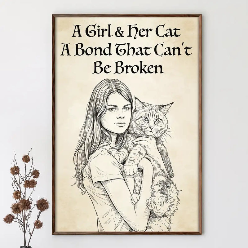Happy,Dog Lovers,Pet Lovers,Cat Lovers,Gift For Women,Gift For Yourself,Dog Mom,Cat Mom - Custom Photo Pencil Sketch And She Lived Happily Ever After Dog Cat - Personalized Poster