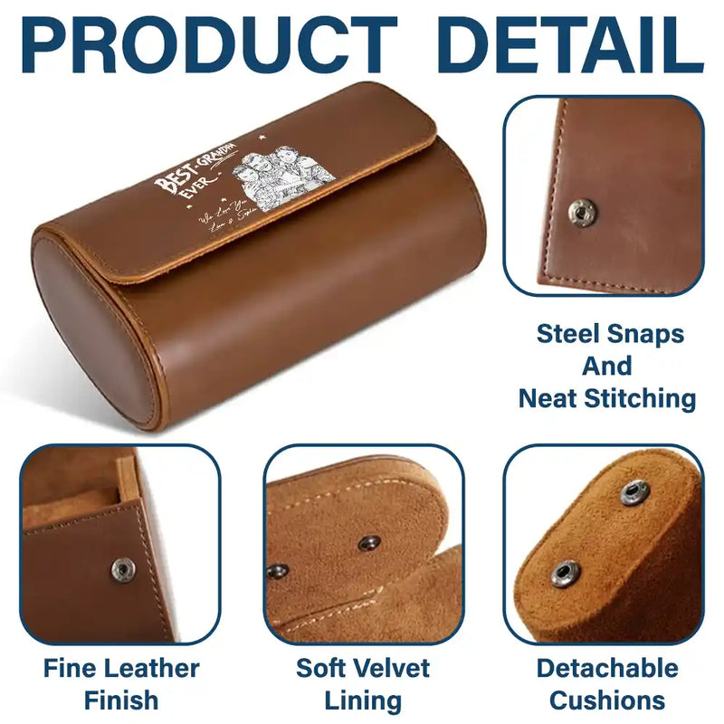 Custom Photo Pencil Sketch Art Best Dad Grandpa Ever - Personalized Leather Watch Case