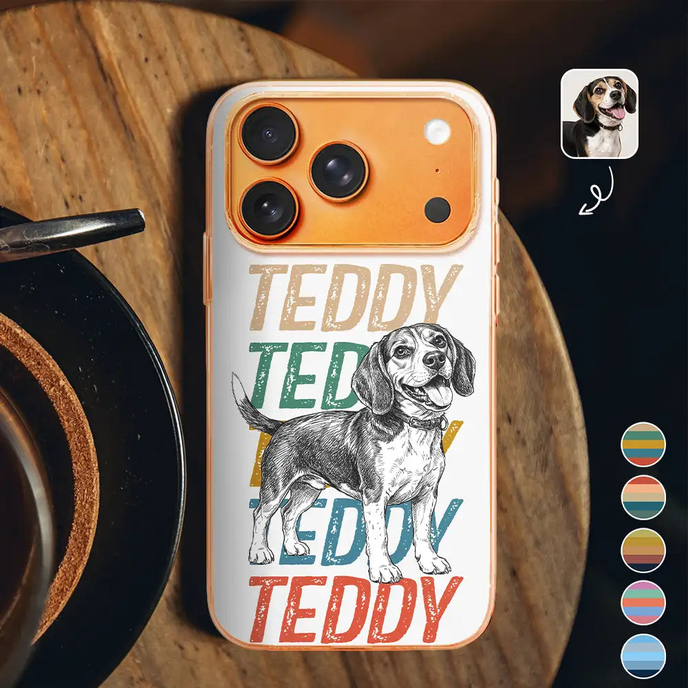 Custom Photo Pencil Sketch Art Dog Cat With Colorful Texts - Personalized Clear Phone Case