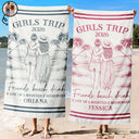 Beach,Gift For Bestie,Family,Happy,Summer - Custom Photo Pencil Sketch Art Girls Trip A Lot Of Laughter & Memories - Personalized Beach Towel