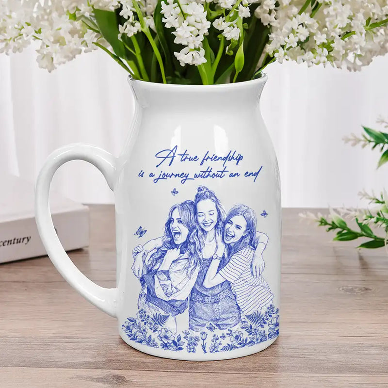 Gift For Bestie, Old Best friends, Happy, Custom Photo - Custom Photo Pencil Sketch Art It Takes A Long Time To Grow An Old Friend - Personalized Ceramic Flower Vase