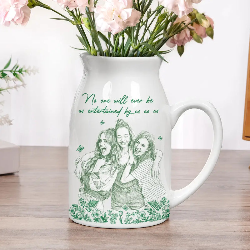 Gift For Bestie, Old Best friends, Happy, Custom Photo - Custom Photo Pencil Sketch Art It Takes A Long Time To Grow An Old Friend - Personalized Ceramic Flower Vase