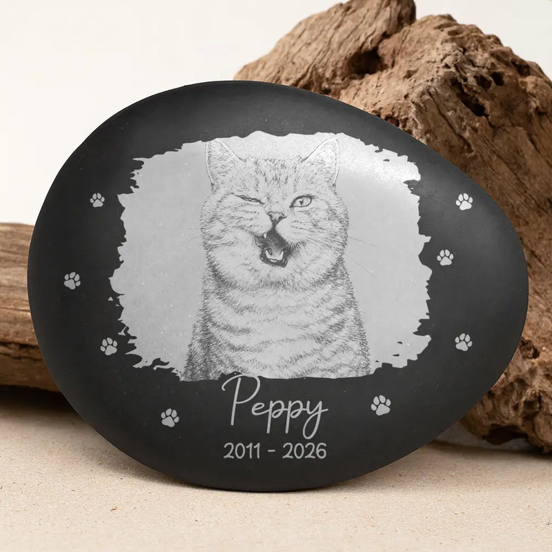 Family,Gift For Bestie,Dog Lovers,Cat Lovers,Custom Photo,Gift For Mother,Gift For Father,Memorial,Love - Custom Photo Pencil Sketch Art Memorial Family Dog Cat Portrait - Personalized Printed Rock