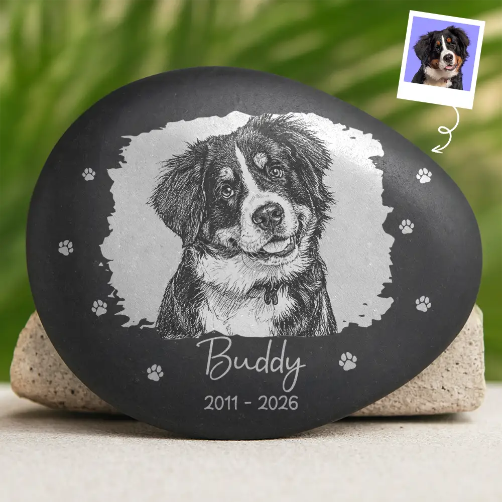 Family,Gift For Bestie,Dog Lovers,Cat Lovers,Custom Photo,Gift For Mother,Gift For Father,Memorial,Love - Custom Photo Pencil Sketch Art Memorial Family Dog Cat Portrait - Personalized Printed Rock
