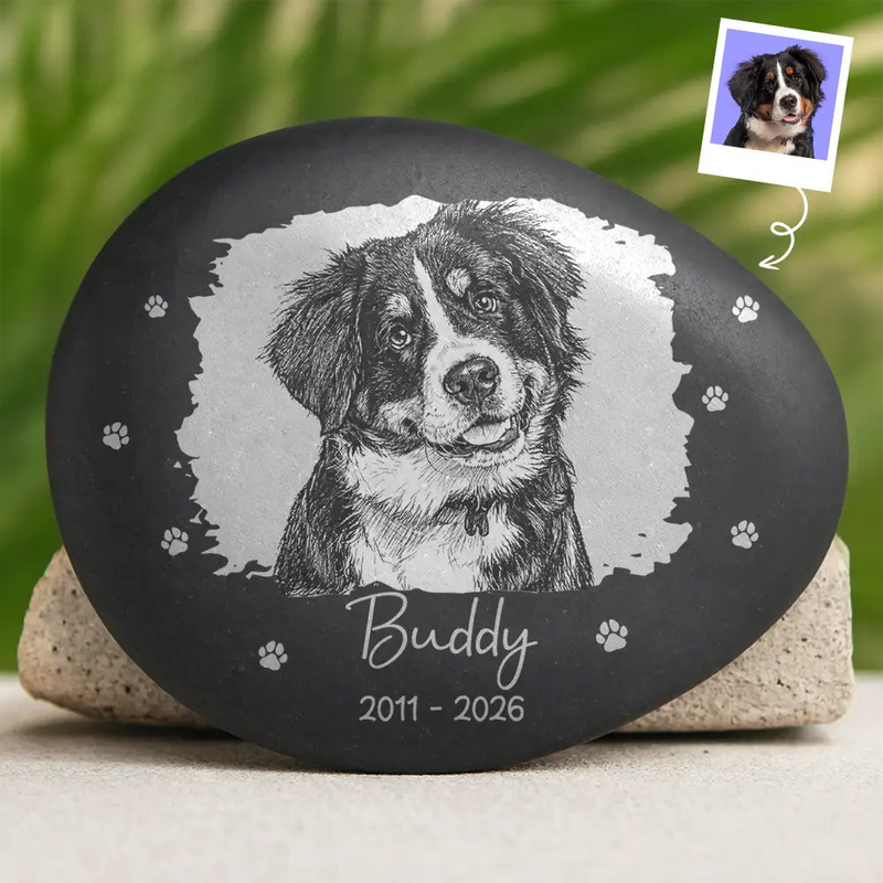 Family,Gift For Bestie,Dog Lovers,Cat Lovers,Custom Photo,Gift For Mother,Gift For Father,Memorial,Love - Custom Photo Pencil Sketch Art Memorial Family Dog Cat Portrait - Personalized Printed Rock
