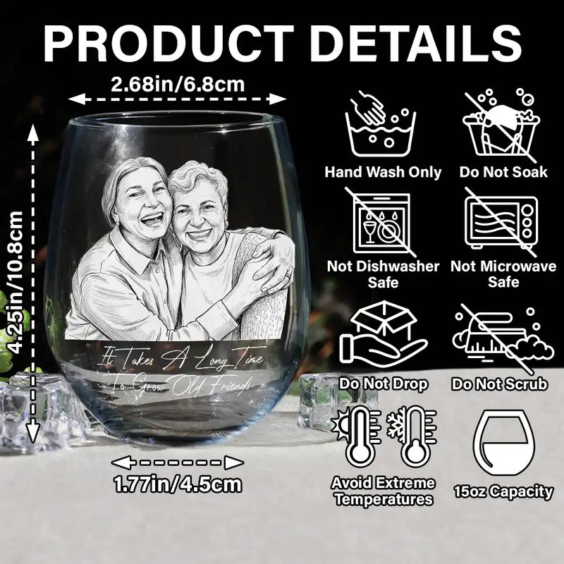 Art Design, Gift For Bestie, Humorous, Custom Photo, Photo - Pencil Sketch - White BG - Custom Photo Pencil Sketch Art Right In The Throat Besties - Personalized Stemless Wine Glass