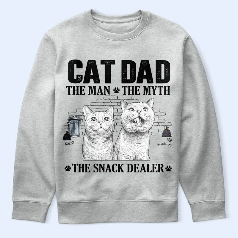 Custom Photo,Art Design,Cat Dad,Pet Lovers,Gift For Father,Playful,Photo - Pencil Sketch - White BG - Custom Photo Pencil Sketch Art Cat Dad The Man The Myth The Snack Dealer - Personalized T Shirt