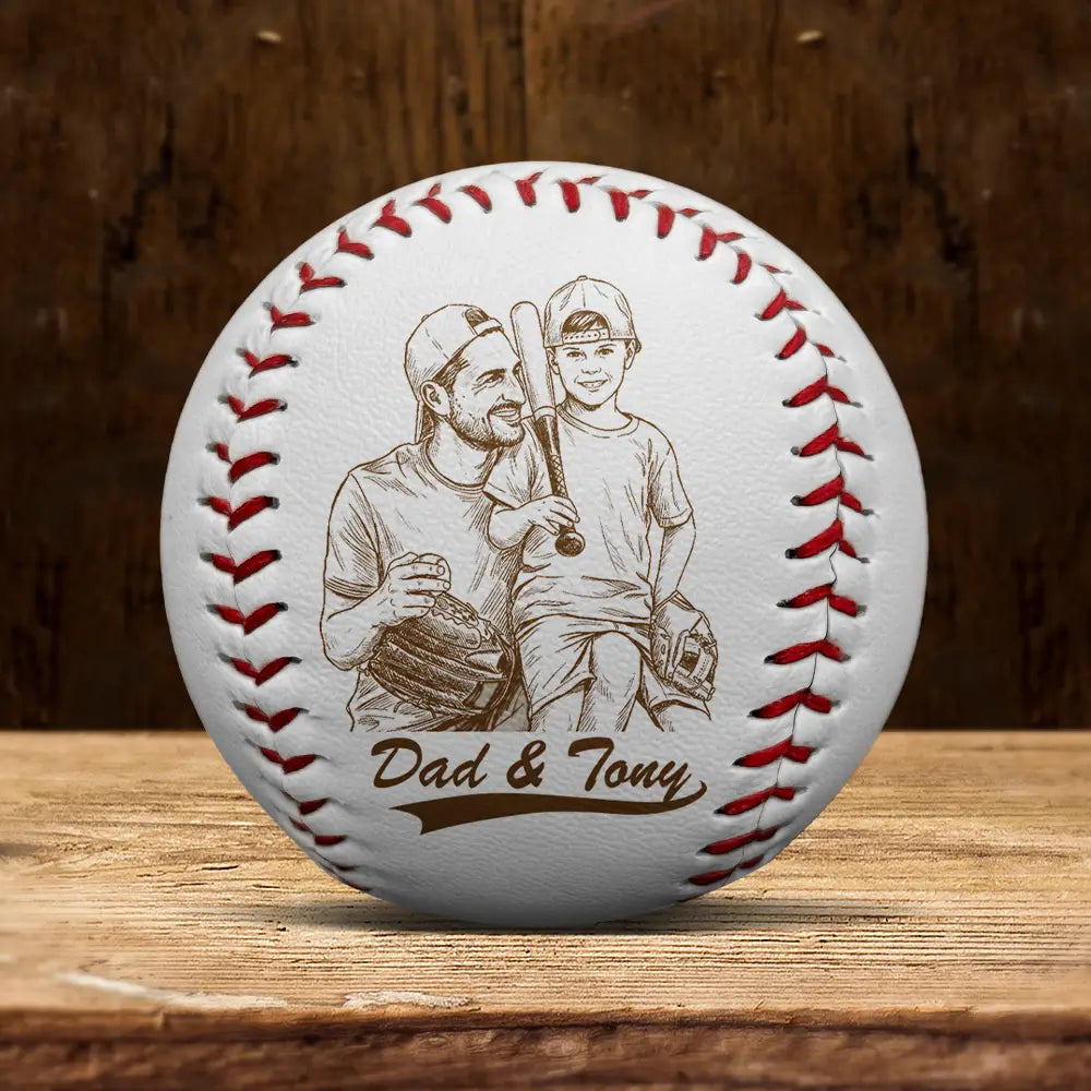Custom Photo Pencil Sketch Baseball Dad Family Photo - Personalized Baseball, Softball