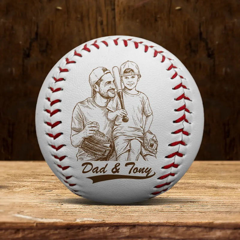 Custom Photo Pencil Sketch Baseball Dad Family Photo - Personalized Baseball, Softball