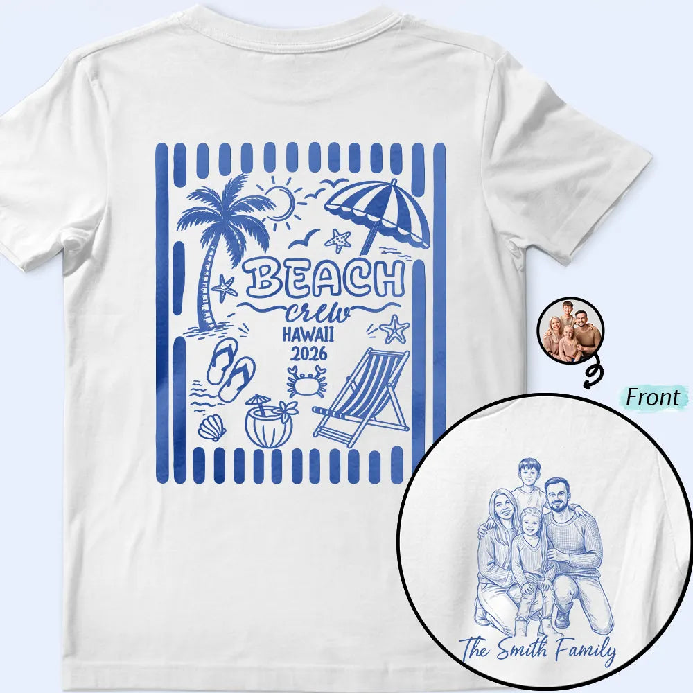 Custom Photo Pencil Sketch Beach Crew Besties Trip - Personalized T Shirt