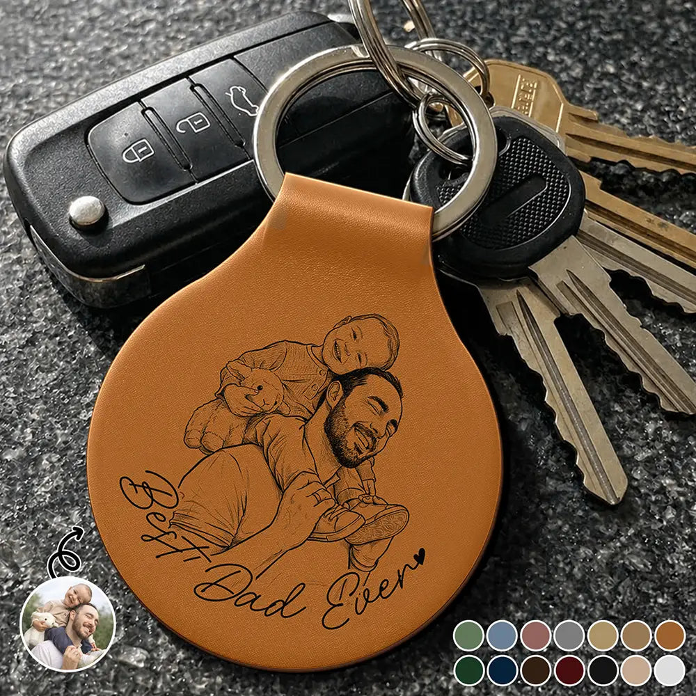 Gift For Father,Gift For Grandpa,Dog Dad,Cat Dad,Pet Dad,Family,Non-Eng,Photo - Pencil Sketch,Confident - Custom Photo Pencil Sketch Best Dad Ever - Personalized Custom Shaped Leather Keychain