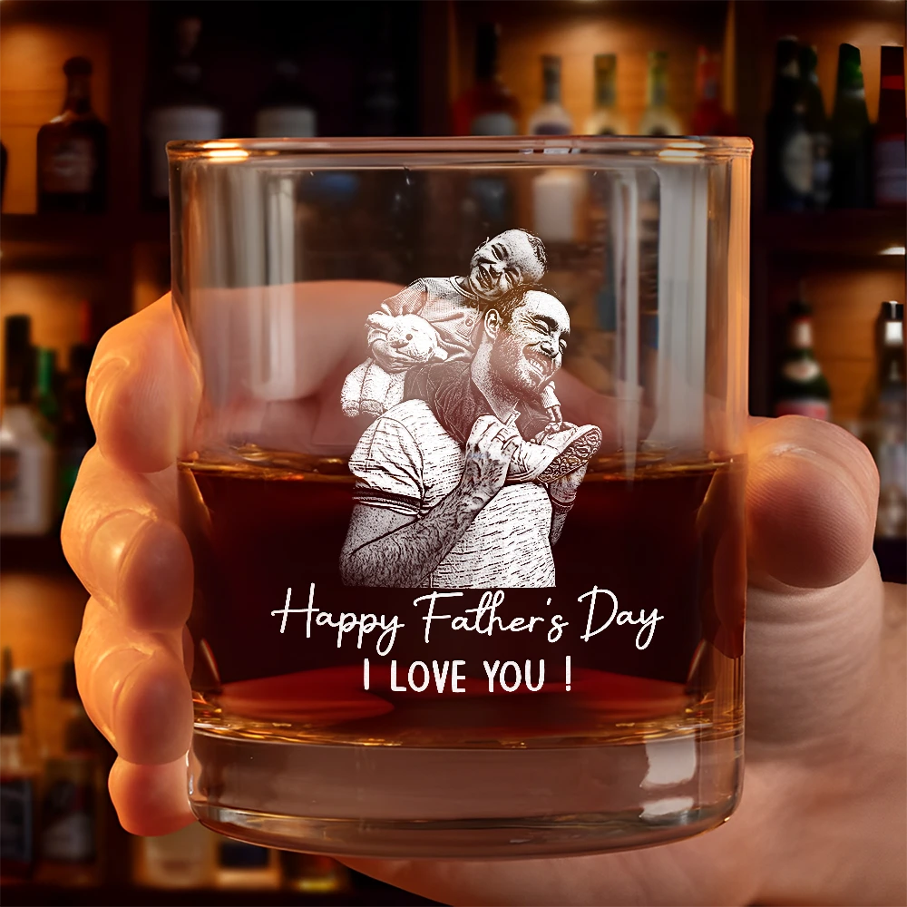 Gift For Father,Gift For Grandpa,Happy - Custom Photo Pencil Sketch Best Dad Ever - Personalized Whiskey Glass