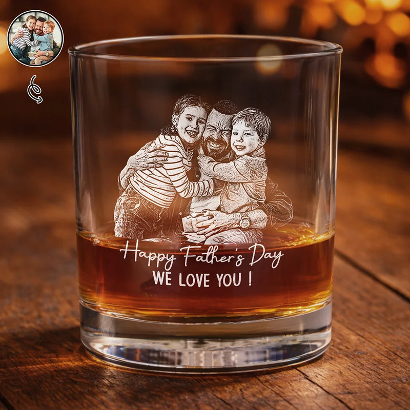 Gift For Father,Gift For Grandpa,Happy - Custom Photo Pencil Sketch Best Dad Ever - Personalized Whiskey Glass
