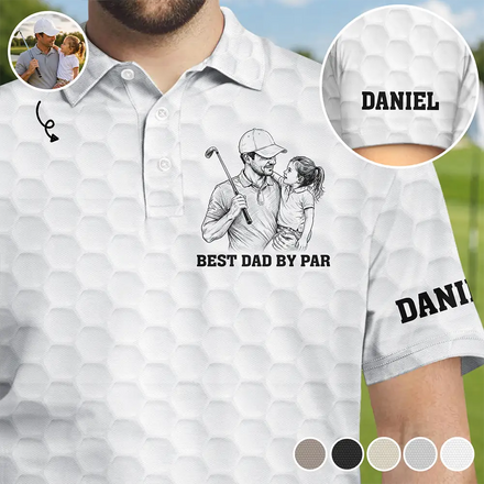 Custom Photo Pencil Sketch Best Dad Grandpa By Par - Personalized Polo Shirt