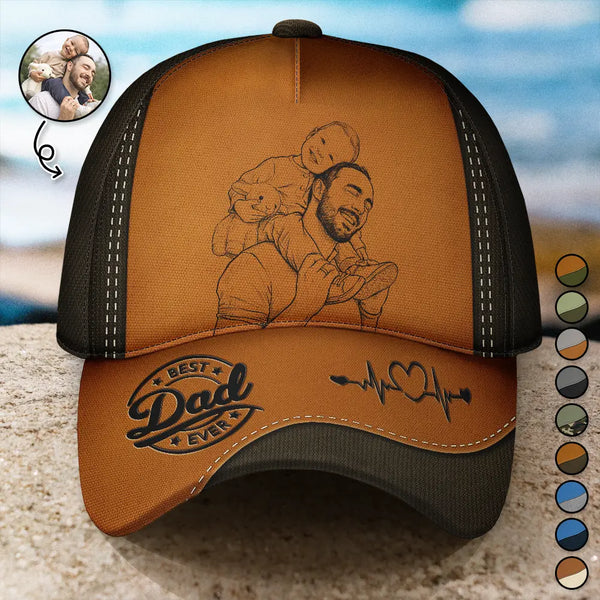 Gift For Father,Custom Photo,Art Design,Top Market,Confident,Photo - Pencil Sketch - Bold - Custom Photo Bold Sketch Best Dad Papa Ever - Personalized Classic Cap