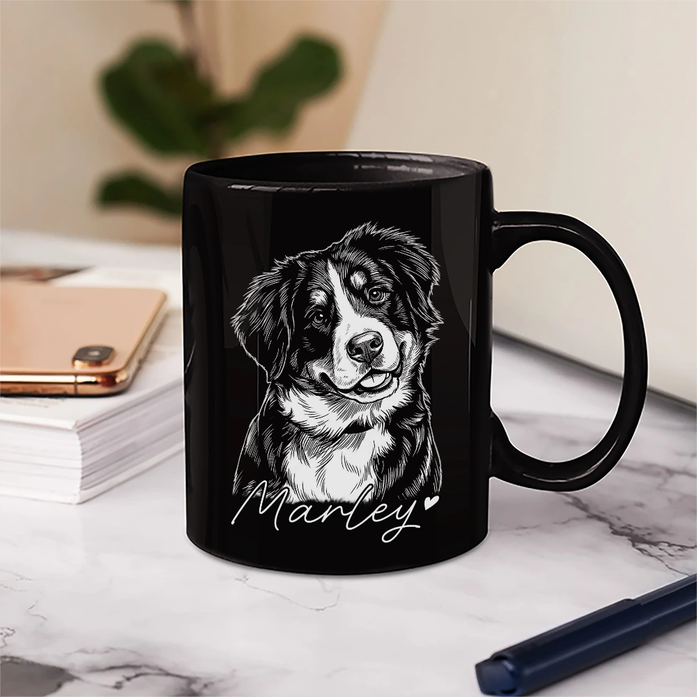 Custom Photo,Art Design,Pet Dad,Pet Lovers,Gift For Father,Adorable,Photo - Pencil Sketch - Remove BG - Custom Photo Pencil Sketch Best Dad Papa Ever - Personalized Mug