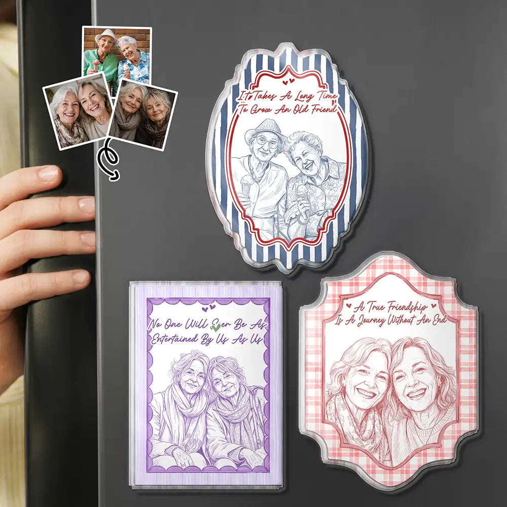 Art Design, Gift For Bestie, Playful, Christmas, Photo - Pencil Sketch - Remove BG - Custom Photo Pencil Sketch Bestie Portrait A True Friendship - Personalized Acrylic Magnet