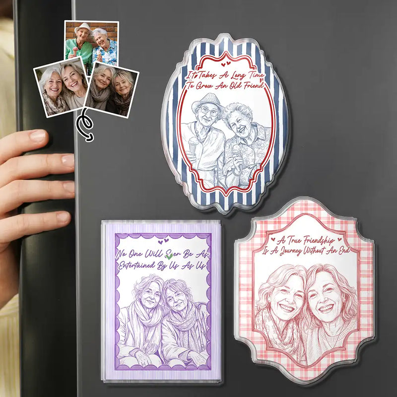 Art Design, Gift For Bestie, Playful, Christmas, Photo - Pencil Sketch - Remove BG - Custom Photo Pencil Sketch Bestie Portrait A True Friendship - Personalized Acrylic Magnet